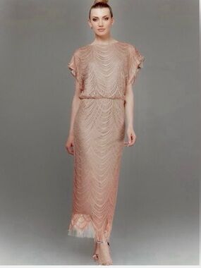 SLNY Stunning Deep Blush Crocheted Maxi Dress New with Tags size 10